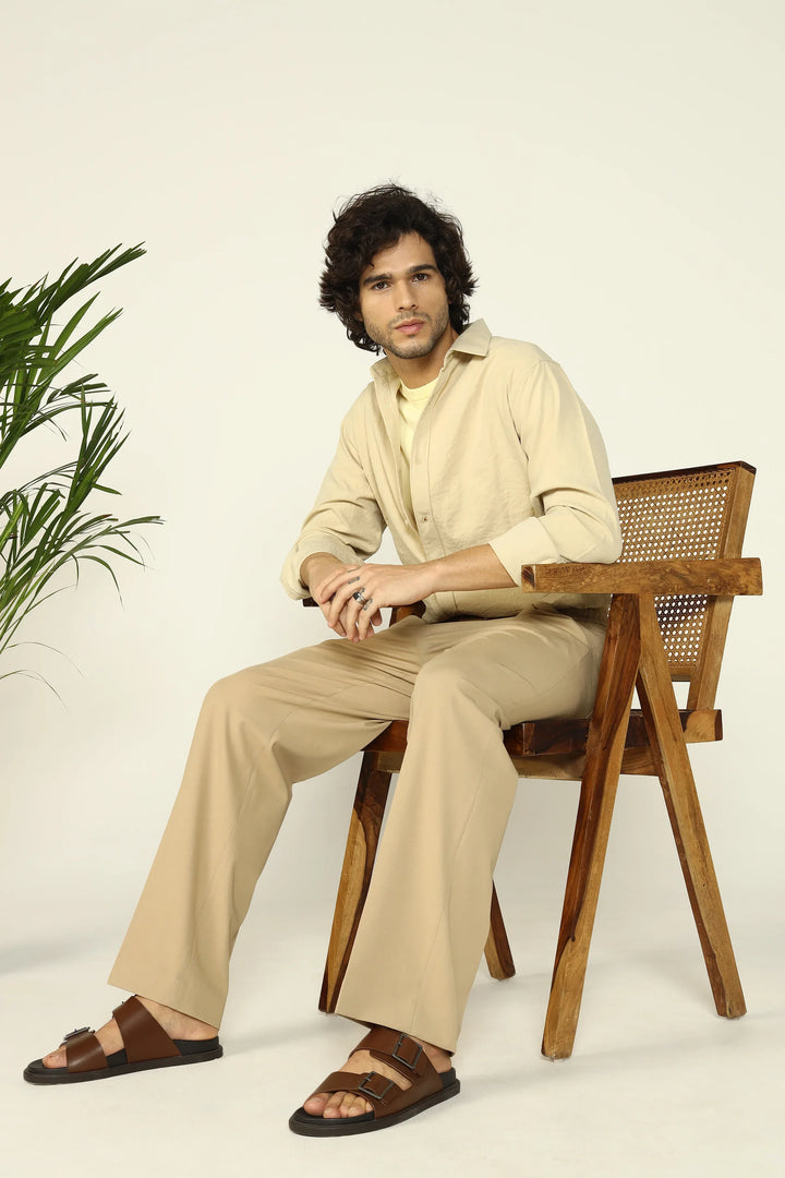 WIDE LEG DRAWSTRING TROUSERS BEIGE - CRAIG