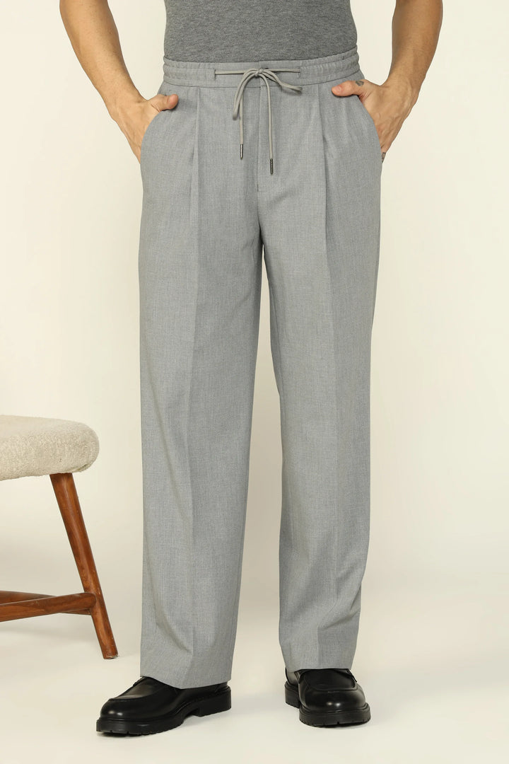 WIDE LEG DRAWSTRING TROUSERS GREY - CRAIG