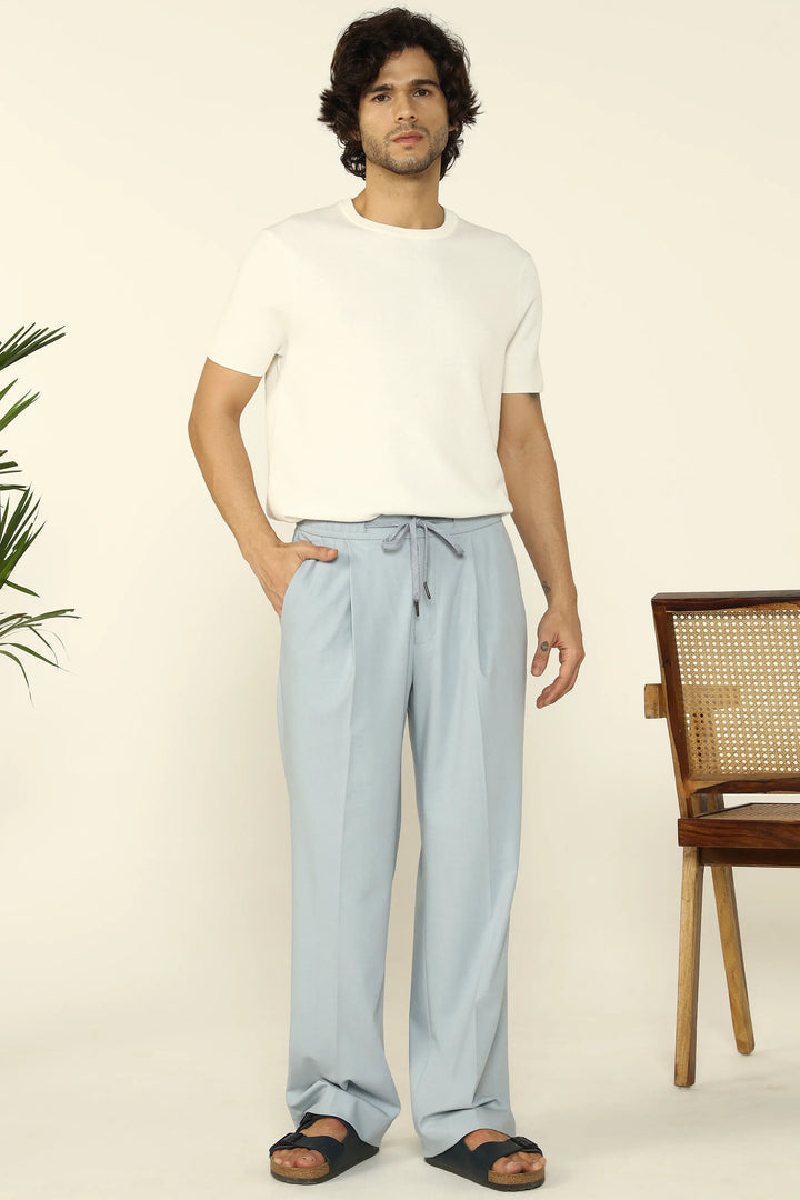 WIDE LEG DRAWSTRING TROUSERS LIGHT BLUE - CRAIG