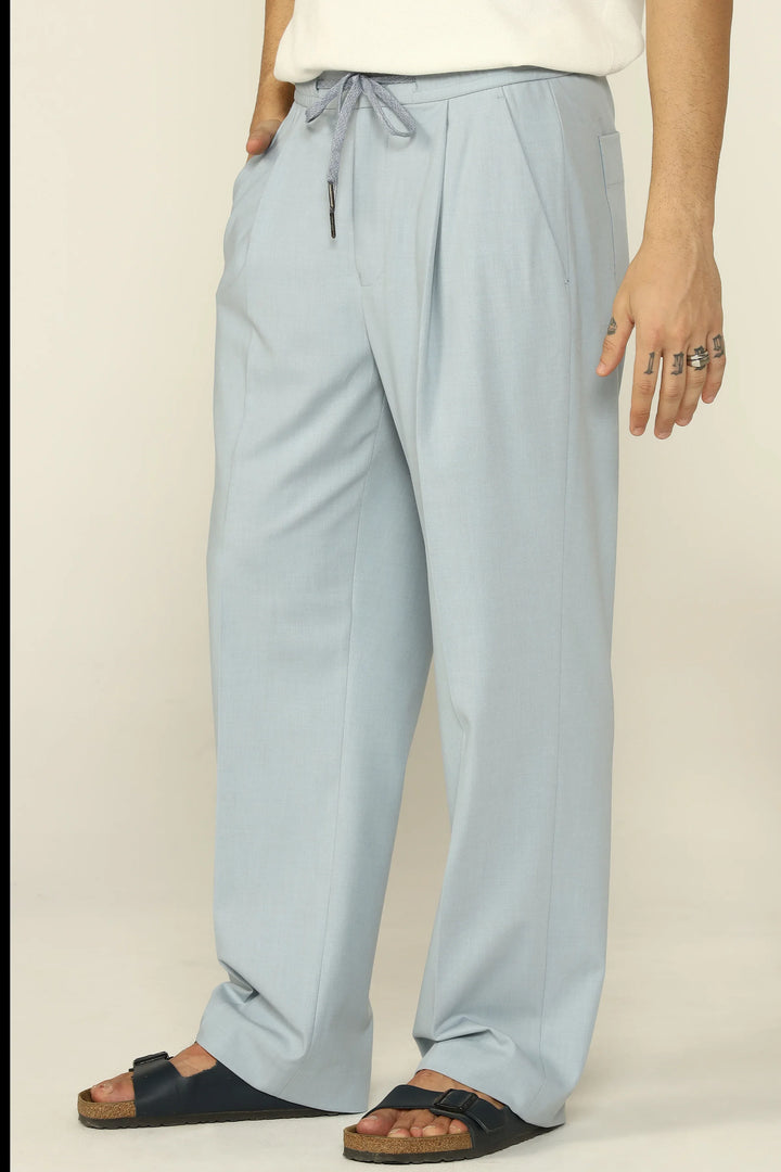 WIDE LEG DRAWSTRING TROUSERS LIGHT BLUE - CRAIG