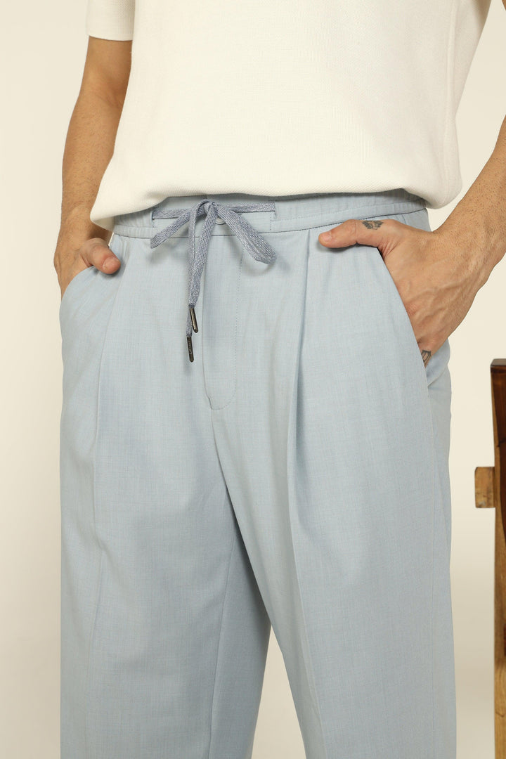 WIDE LEG DRAWSTRING TROUSERS LIGHT BLUE - CRAIG